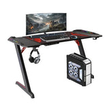 Gamvity Z-Shaped Gaming Desk with RGB Lighting, Carbon Fiber Surface, Headphone Hook & Cup Holder - 1200 × 600 mm
