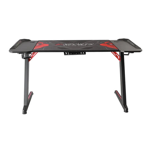 Gamvity Z-Shaped Gaming Desk with RGB Lighting, Carbon Fiber Surface, Headphone Hook & Cup Holder - 1200 × 600 mm