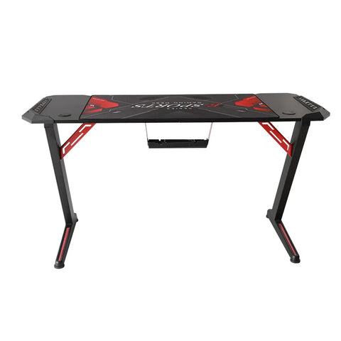 Gamvity Z-Shaped Gaming Desk with RGB Lighting, Carbon Fiber Surface, Headphone Hook & Cup Holder - 1200 × 600 mm
