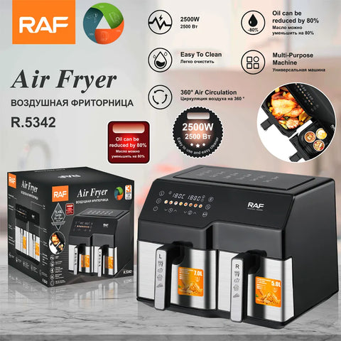 RAF 4.5L+ 4.5L Smart Double Pot Air Fryer with Intelligent Weighing and Express Heat System - 2200W
