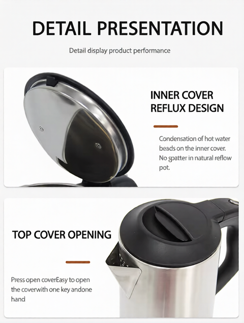 PURE Stainless Steel Electric Kettle with Auto Shut-Off – 2 L, 1500 W