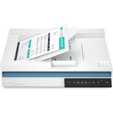 HP scanner with documents on a white background