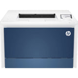 HP printer with blue and white design on a white background