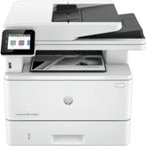 HP printer with touchscreen display on a white background