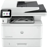 HP printer with touchscreen display on a white background