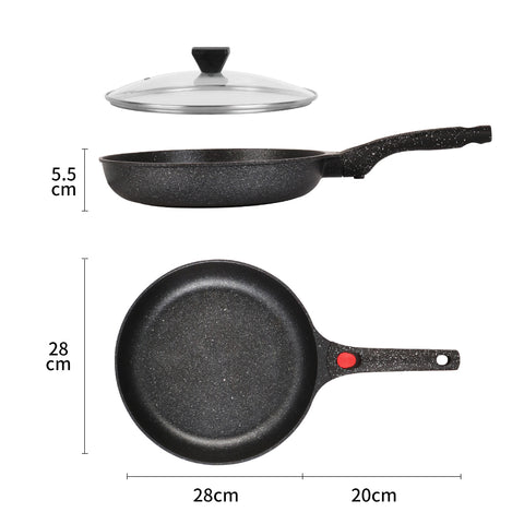 24cm Non-Stick Ceramic Induction Aluminum Fry Pan with Removable Handle & Clear Glass Lid - Oven Safe