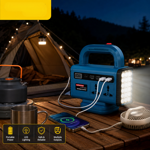 Compact 150W Portable Power Station with 68V Detachable Lithium Battery, Dual AC Outlets, 3 USB-A Ports
