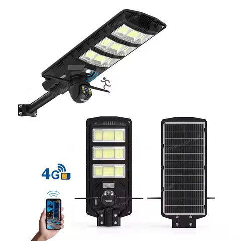 KKF 2-in-1 Solar Street Light 450W with 4G & 4K AI Security Camera, Night Vision, Motion Sensor, Mobile App & Remote Control for Outdoor Surveillance