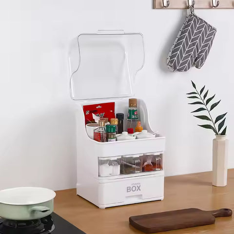 KKF, Multifunctional Kitchen Spice Organizer Rack with Dustproof Lid & Condiment Containers
