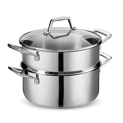 Osfe 28cm Stainless Steel Casserole with T-Glass Lid & Steamer Basket