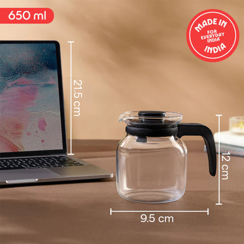 Borosil Vision Borosilicate Glass Carafe with Inbuilt Strainer, Flameproof Microwave Safe Tea Coffee Server