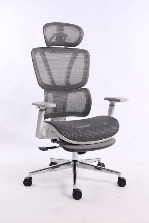 Black Bull Ergonomic Mesh Gaming & Office Chair with Footrest - White & Gray