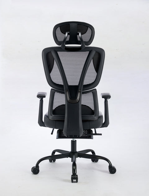 Black Bull Ergonomic Mesh Gaming & Office Chair with Footrest - Black