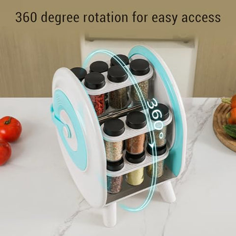 KKF, 360° Rotating Spice Rack Organizer with 18 Bottles, ABS Space-Saving Kitchen Countertop Storage