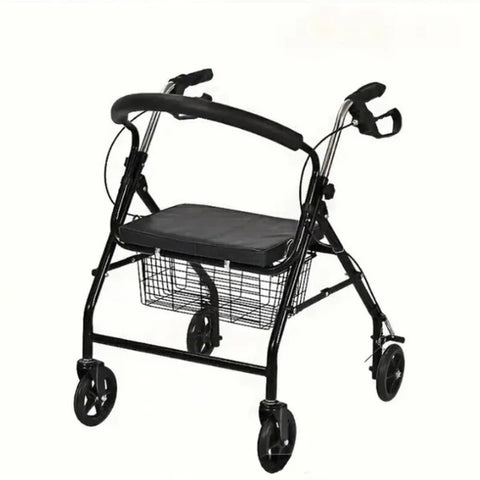 KKF, Foldable 3-in-1 Walker with Seat & Shopping Basket, Height Adjustable Rollator with Dual Handbrake & Reinforced Frame