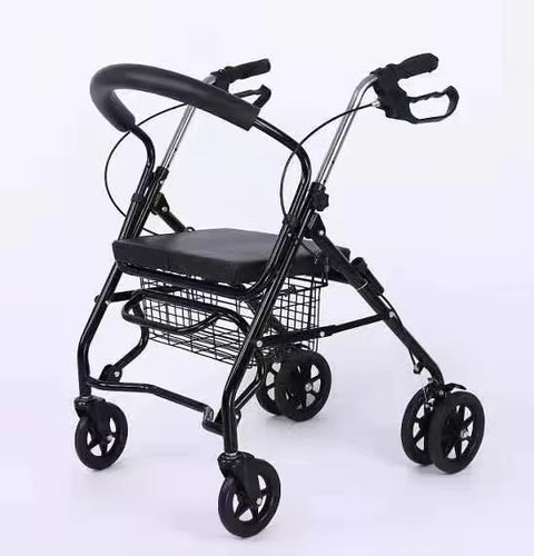 KKF, Foldable 3-in-1 Walker with Seat & Shopping Basket, Height Adjustable Rollator with Dual Handbrake & Reinforced Frame