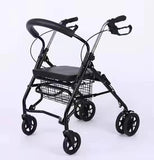 KKF, Foldable 3-in-1 Walker with Seat & Shopping Basket, Height Adjustable Rollator with Dual Handbrake & Reinforced Frame