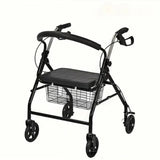 KKF, Foldable 3-in-1 Walker with Seat & Shopping Basket, Height Adjustable Rollator with Dual Handbrake & Reinforced Frame