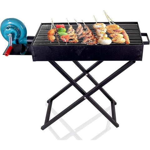 KKF Large Portable & Foldable Charcoal Barbecue Grill with Manual Blower - 90 × 30 cm