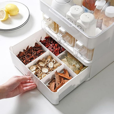 KKF, Multifunctional Kitchen Spice Organizer Rack with Dustproof Lid & Condiment Containers