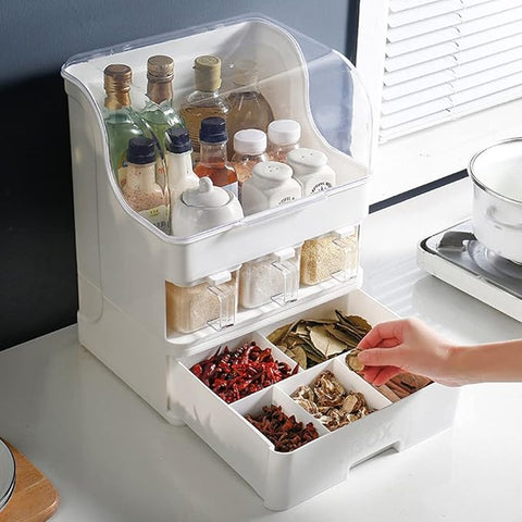 KKF, Multifunctional Kitchen Spice Organizer Rack with Dustproof Lid & Condiment Containers
