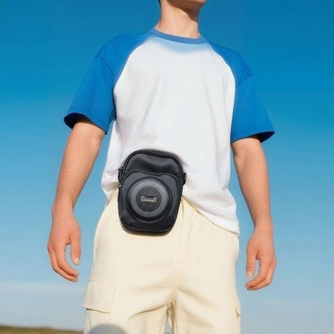 KKF, Multifunctional Shoulder Bag with 8W Bluetooth 5.4 Speaker, 4 Inch Woofer, TWS, FM, USB & TF Playback, 2500mAh Battery (19×13×8 cm)