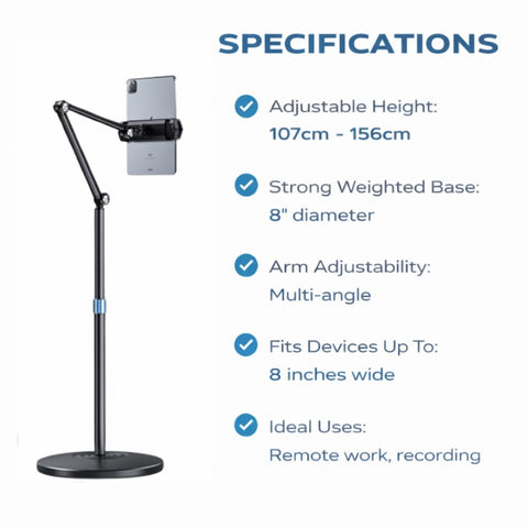 KKF, Multifunctional Telescopic Mobile & Tablet Stand with 3-Axis Carbon Steel Arm, 1.7m Adjustable Floor Stand