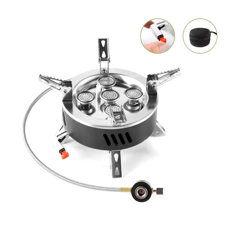 KKF Portable 5-Burner Camping Gas Stove with Windproof, Folding Design & Storage Bag - 11000W