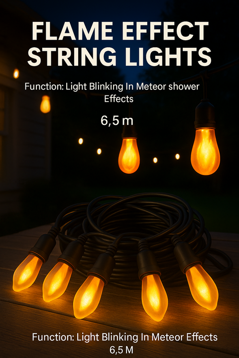 KKF Solar Powered 6.5M Flame Effect String Lights with Meteor Shower Flicker & IP44 Weather Resistance