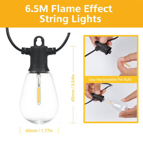 KKF Solar Powered 6.5M Flame Effect String Lights with Meteor Shower Flicker & IP44 Weather Resistance