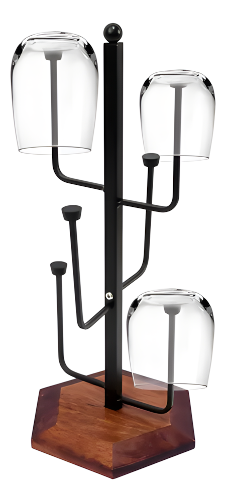 KKF, Vertical Glass Holder Stand with Wooden Base, 42cm Freestanding Metal Countertop Glass Organizer