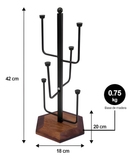 KKF, Vertical Glass Holder Stand with Wooden Base, 42cm Freestanding Metal Countertop Glass Organizer