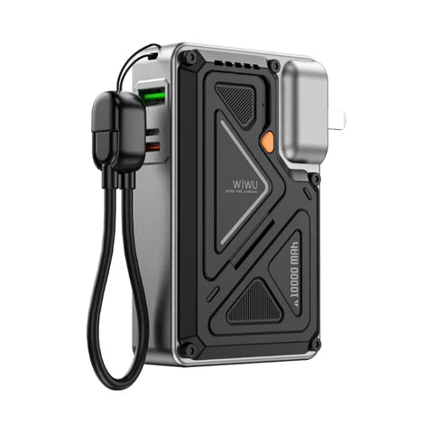 WiWU Knight Series 10,000 mAh Power Bank – 35W with Integrated CN+UK+EU Plug, Black