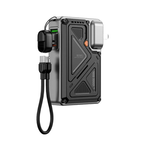 WiWU Knight Series 10,000 mAh Power Bank – 35W with Integrated CN+UK+EU Plug, Black
