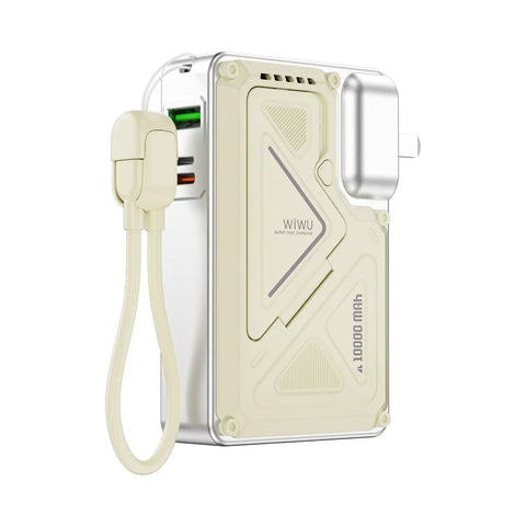 WiWU Knight Series 10,000 mAh Power Bank – 35W with Integrated CN+UK+EU Plug, White
