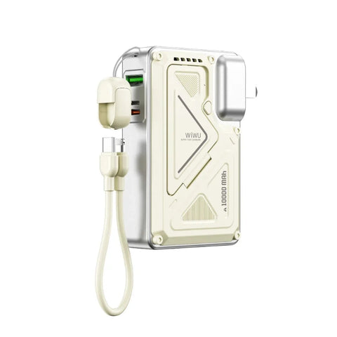 WiWU Knight Series 10,000 mAh Power Bank – 35W with Integrated CN+UK+EU Plug, White