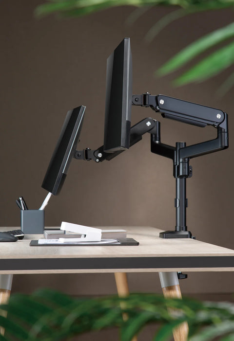 GAMEON GO-2045 Pole-Mounted Gas Spring Dual Monitor Arm, Stand And Mount For Gaming And Office Use, 17" - 32", Each Arm Up To 9 KG - Black