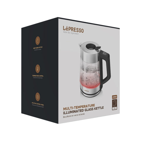 غلاية LePresso زجاجية مضيئة متعددة درجات الحرارة - أسود