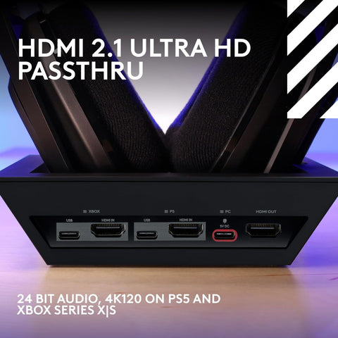 سماعة الألعاب اللاسلكية Logitech Astro A50 X LIGHTSPEED + محطة القاعدة، PRO-G GRAPHENE، PLAYSYNC عبر Xbox Series X|S + PS5 + الكمبيوتر الشخصي/mac، بلوتوث، HDMI 2.1 Passthru - أسود
