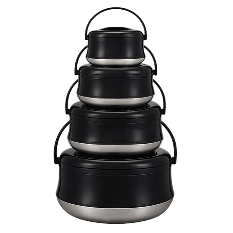 Lotus Mist Stainless Steel 4-Piece Black Insulated Hot Pot Set (2.5L, 4.5L, 6.5L, 10.5L)