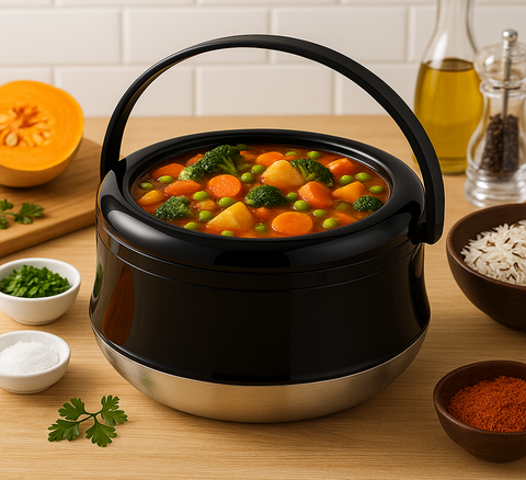 Lotus Mist Stainless Steel 4-Piece Black Insulated Hot Pot Set (2.5L, 4.5L, 6.5L, 10.5L)