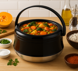 Lotus Mist Stainless Steel 4-Piece Black Insulated Hot Pot Set (2.5L, 4.5L, 6.5L, 10.5L)