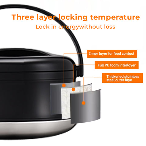 Lotus Mist Stainless Steel 4-Piece Black Insulated Hot Pot Set (2.5L, 4.5L, 6.5L, 10.5L)