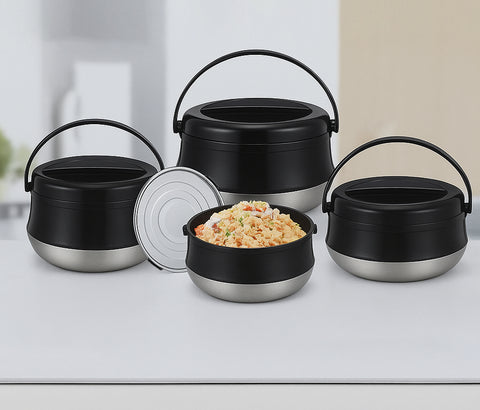 Lotus Mist Stainless Steel 4-Piece Black Insulated Hot Pot Set (2.5L, 4.5L, 6.5L, 10.5L)