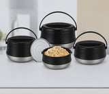 Lotus Mist Stainless Steel 4-Piece Black Insulated Hot Pot Set (2.5L, 4.5L, 6.5L, 10.5L)