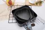 3-Piece Carbon Steel Springform Cake Mould Set with Removable Bases & Quick-Release Buckles – Round, Square & Heart Shape