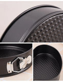 3-Piece Carbon Steel Springform Cake Mould Set with Removable Bases & Quick-Release Buckles – Round, Square & Heart Shape