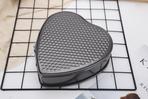 3-Piece Carbon Steel Springform Cake Mould Set with Removable Bases & Quick-Release Buckles – Round, Square & Heart Shape