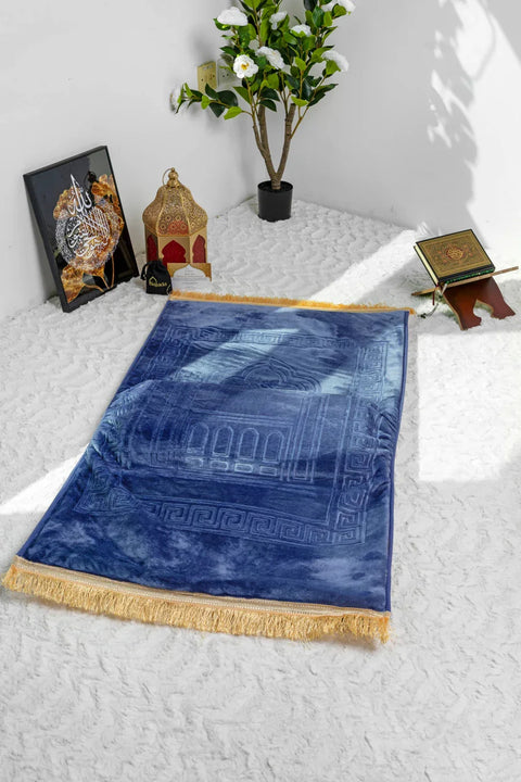 Blue 70×110 CM 8CM Memory Foam Prayer Rug, Soft Non-Slip Polyester Prayer Mat with Knee Support, Washable Muslim Prayer Mat for Home, Mosque & Travel