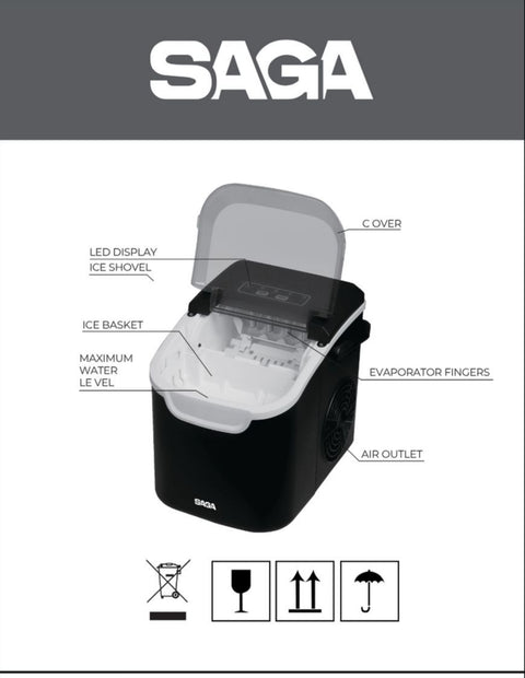 Saga Ice Maker 12kg/Day with Dual Cube Size & Indicator Lights - SG-9057